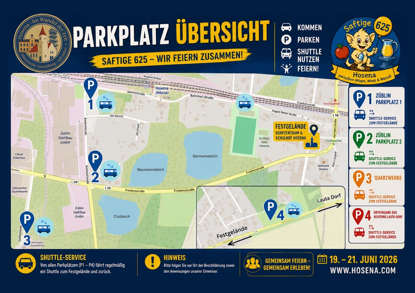 625 Jahre Hosena – Parkplatzübersicht